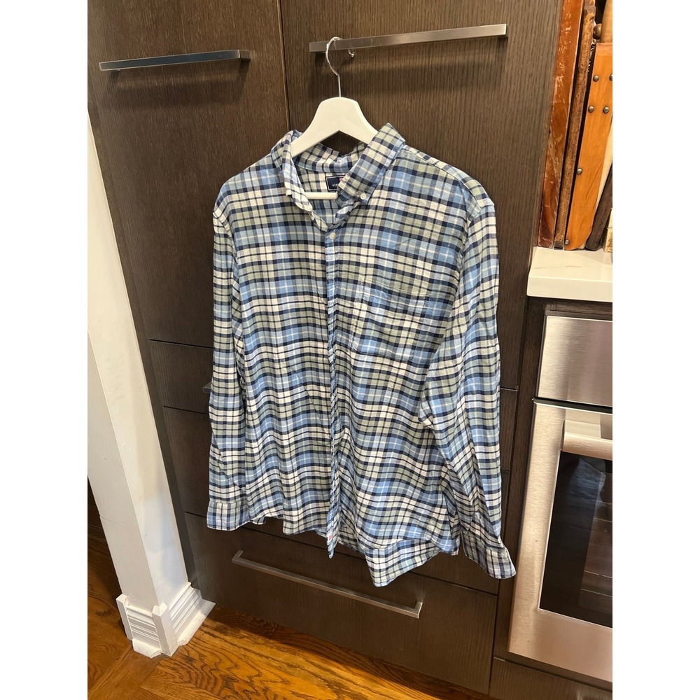 Vineyard Vines Button Down Shirt Men's L Blue Green Plaid slim Fit